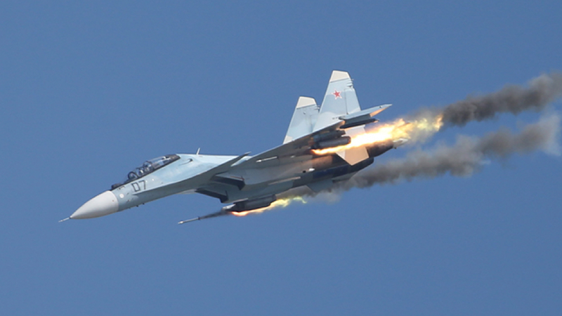 A Russian Su-30 fires rockets. Photo credit: Russian Ministry of Defense